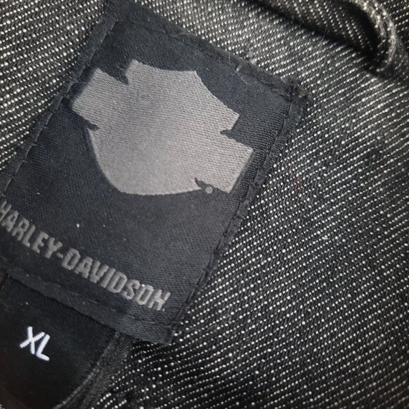 Harley Davidson Denim Moto Jacket Womens XL Dark Gray Slim Fitted Full Zip - Picture 8 of 10